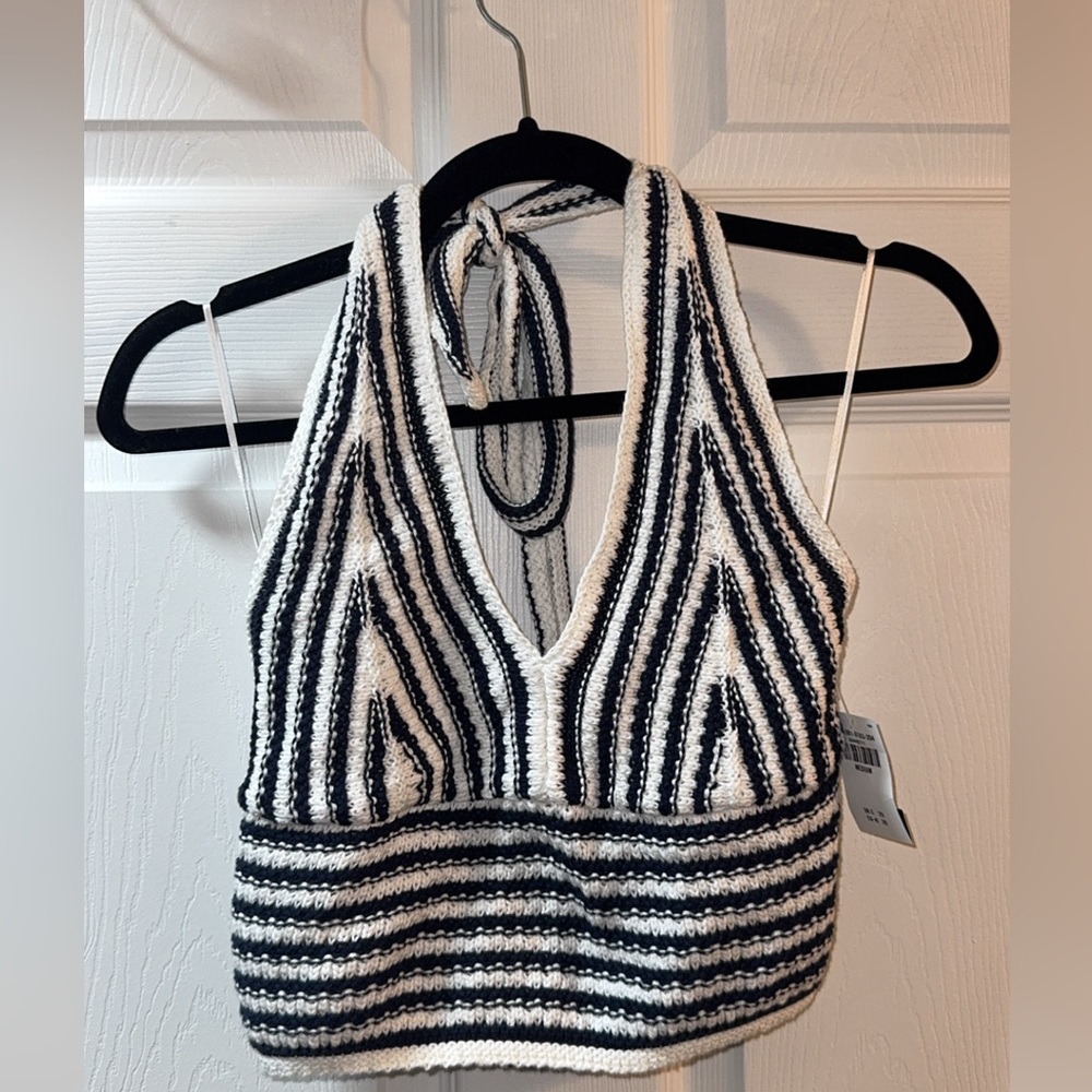 Hollister Crochet Navy and White Striped Top NWT